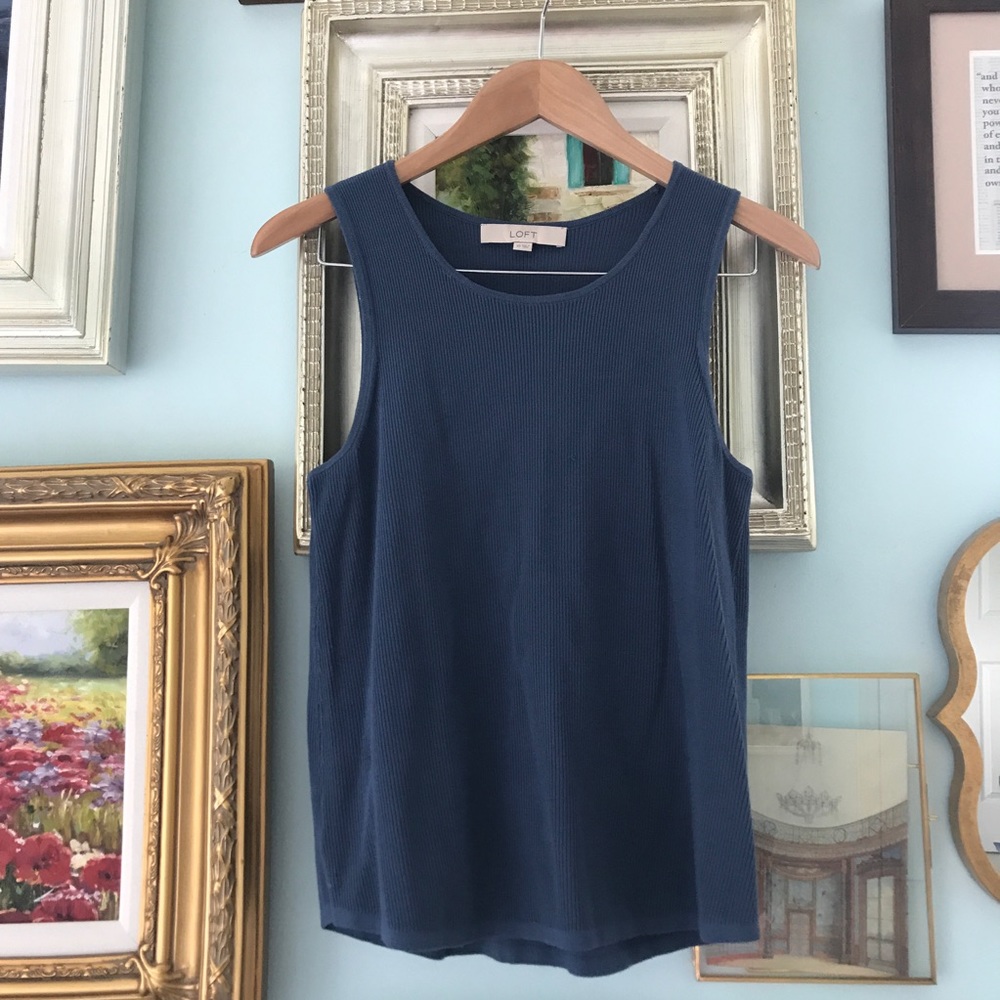 LOFT dusty blue ribbed tank top